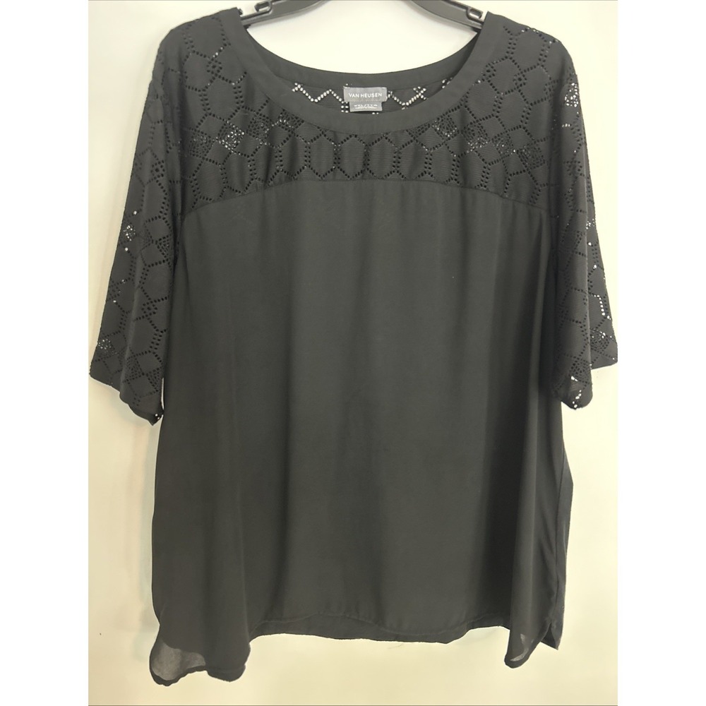 Van Heusen Studio XXL/TTG Black Lace Short Sleeve Blouse Lightweight